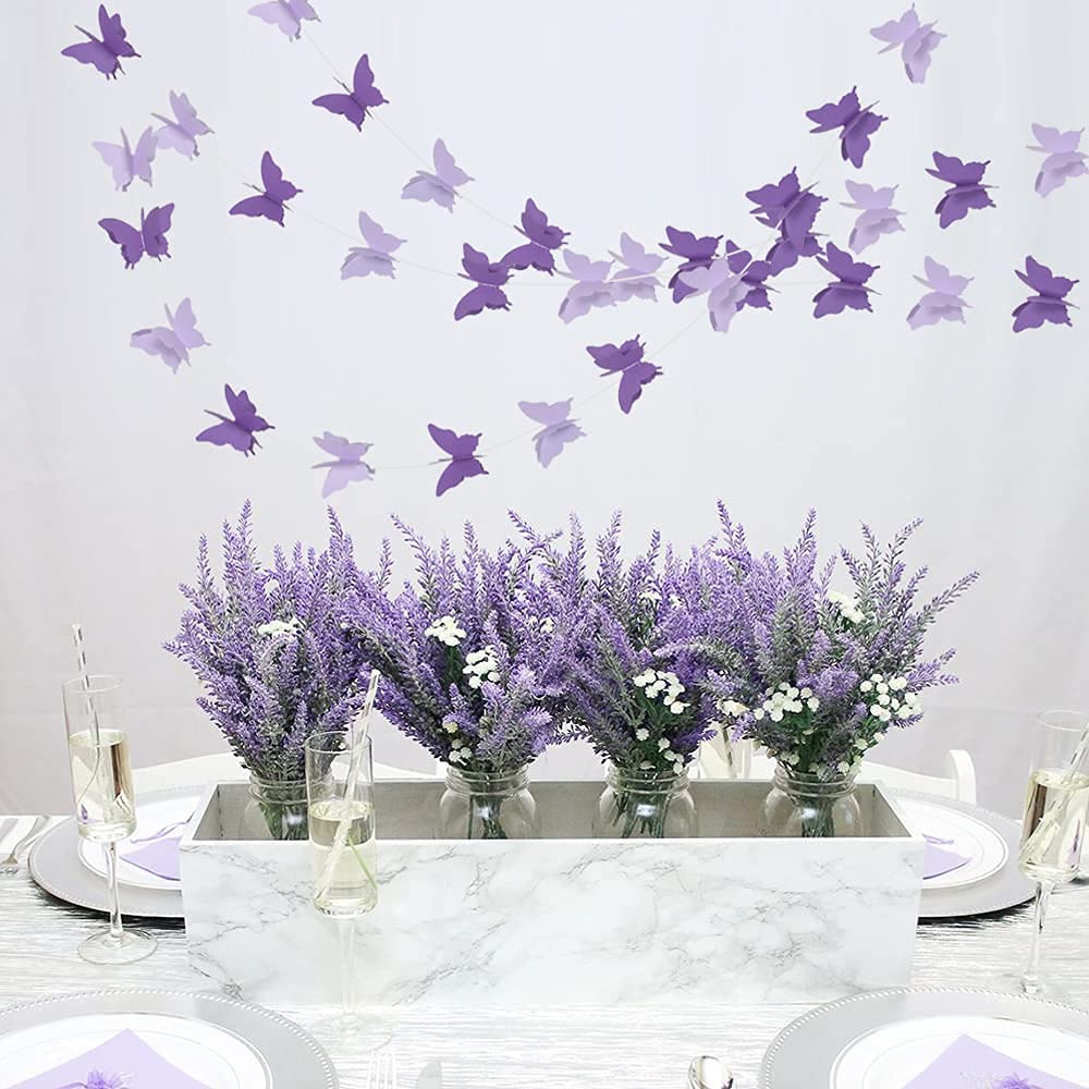 Beishida 5Pcs Purple Lavender Butterfly Paper Garland Hanging Decorative Banner For Halloween Home Ceiling Decor Birthday Party